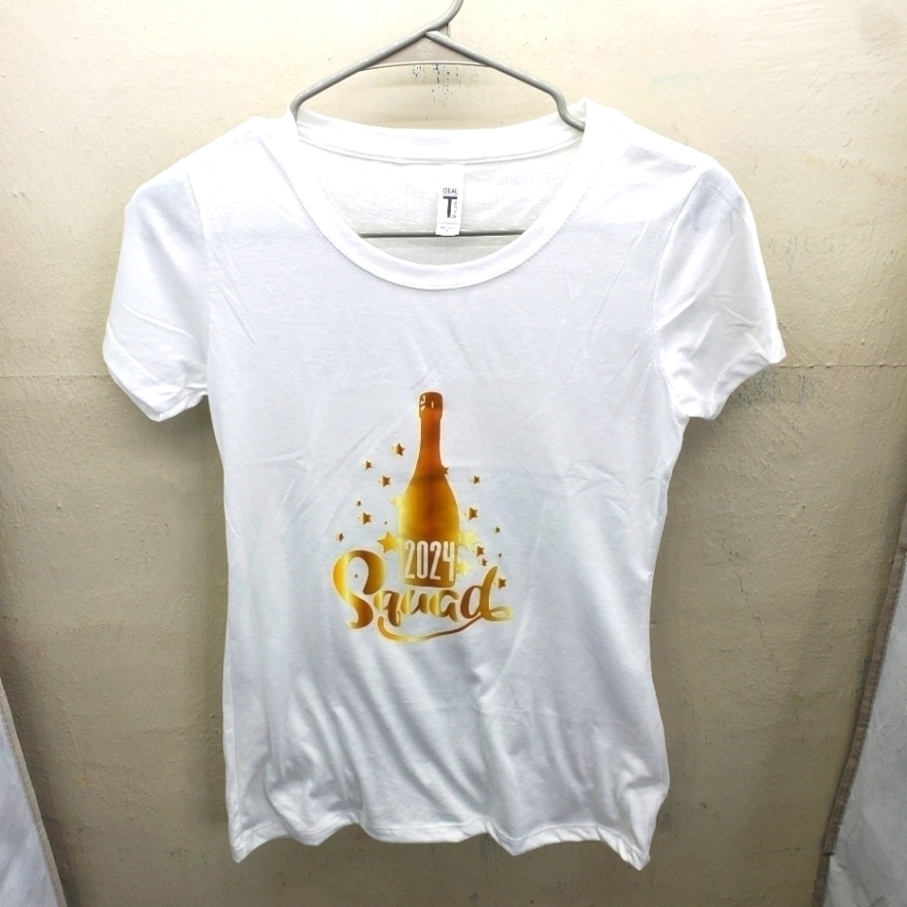 2024 Squad New Years Short Sleeve T Shirt Women's Size Small NEW White Gold
